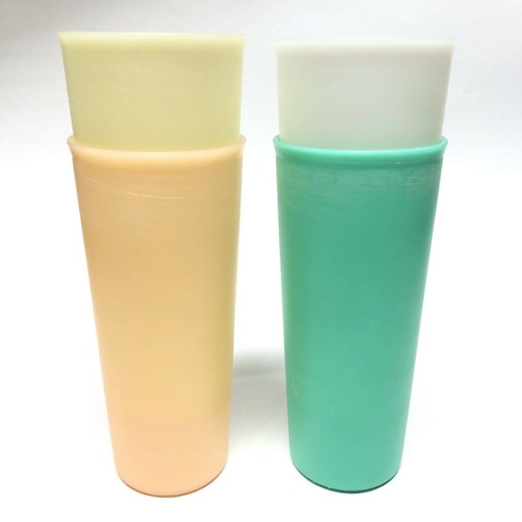 Lot of 4 Vintage Tupperware 16oz #107 Tumblers Pastel Colors Peach Yellow Green - Picture 2 of 6